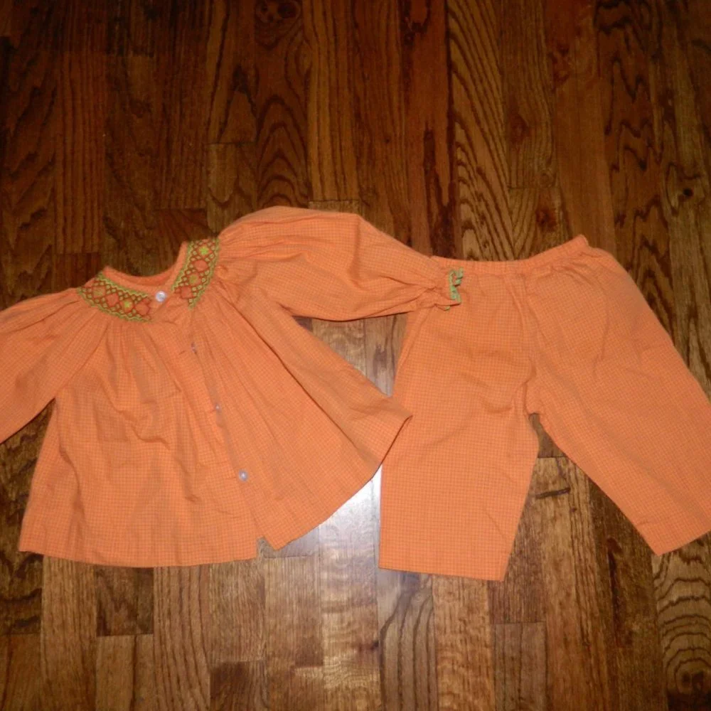 Silly Goose Hand Smocked Fall 2 pc Outfit Size 9M (H-42)